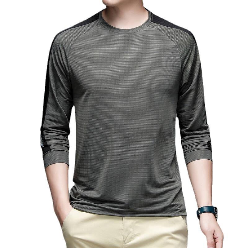 

Новая мужская футболка с длинным рукавом, весенне-осенняя повседневная футболка из ледяного шелка, одежда для улицы с быстрой сушкой, базовая футболка, спортивная мужская одежда 3XL