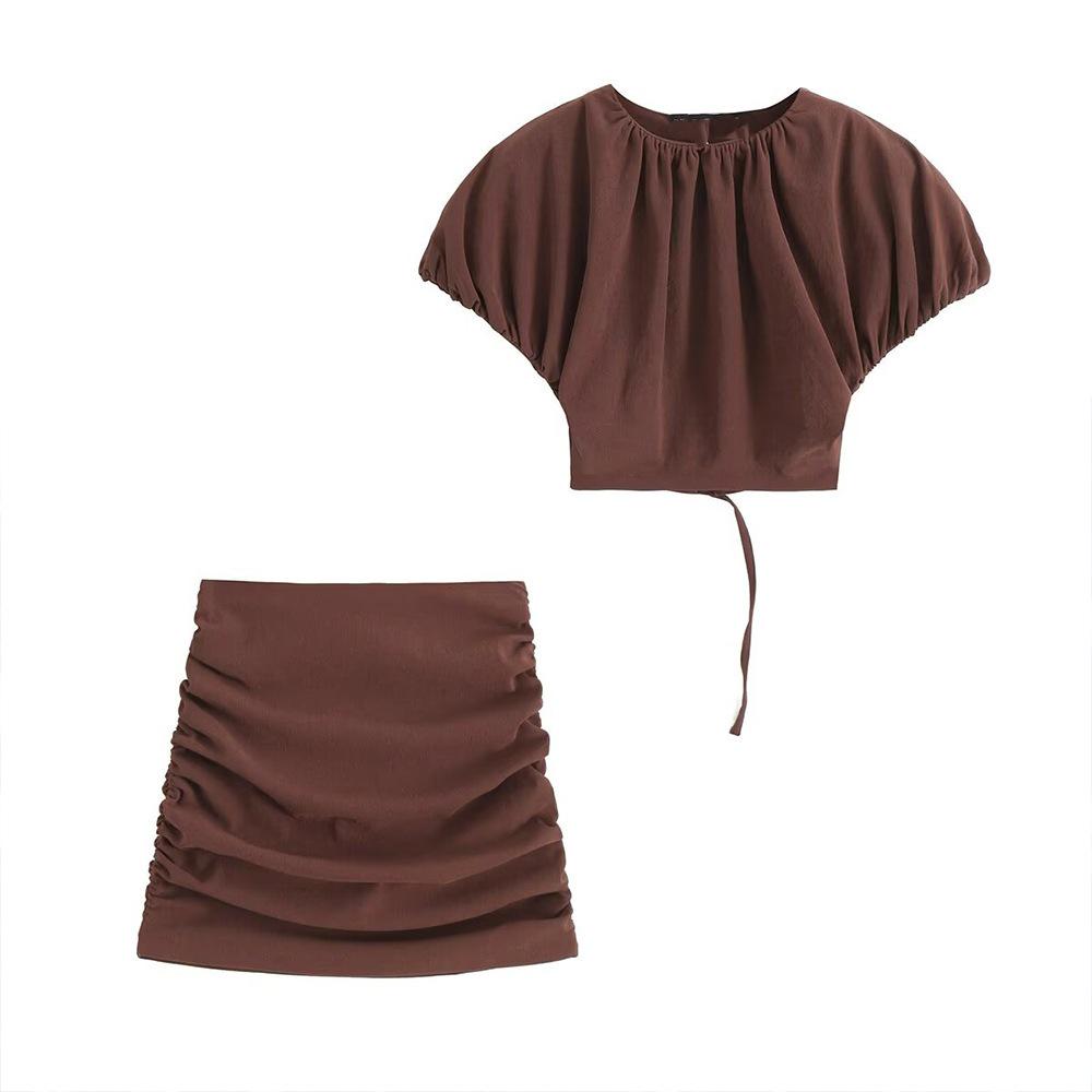 

TAOP&ZA Women s Summer Pleated Slimming Balloon Top and Skirt Set Large