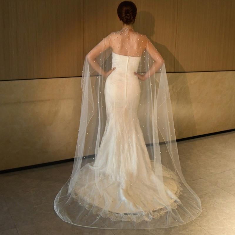 Adjustable False Sleeve Bridal Stole Elastic Mesh Wedding Accessory Pearls Embellishments Formal Wear