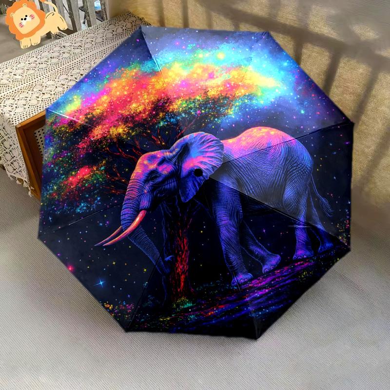 1 PC Automatic Folding Umbrella - Elephant Galaxy Pattern, Portable & Foldable Design with 8 Ribs, Christmas Birthday Gifts