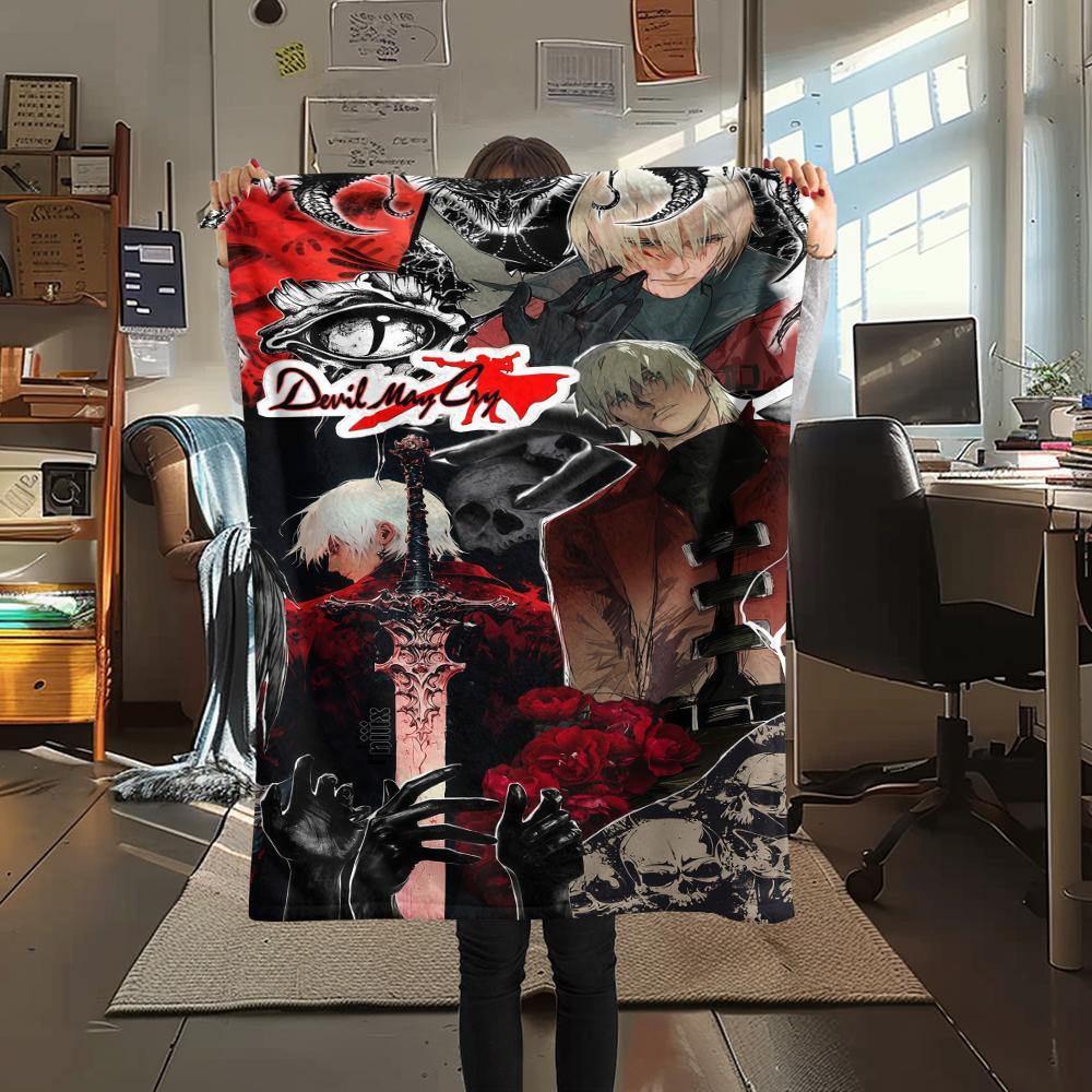 1PC Devil May Cry Print Flannel Blanket, High quality All Seasons, Home Decor, Warmth and Comfort, Perfect for Christmas Gifts