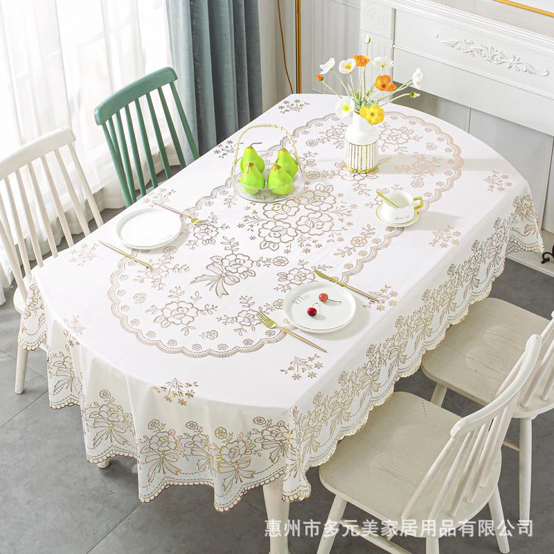 European New Oval Tablecloth Thickened Pvc Gold Foil Waterproof Oil-Proof Wash-Free Non-Slip Home Dining Decoration Table Cloth 137x183cm