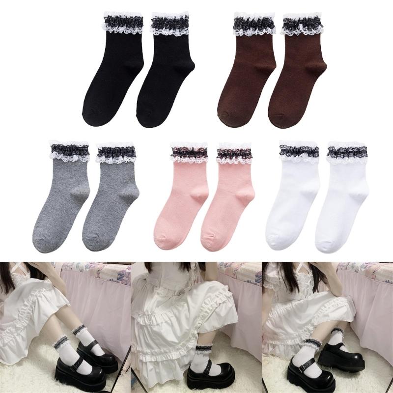 Stylish Lace Ruffle Socks Korean Fashion Comfortable Cotton Material Perfect for Everyday Wear