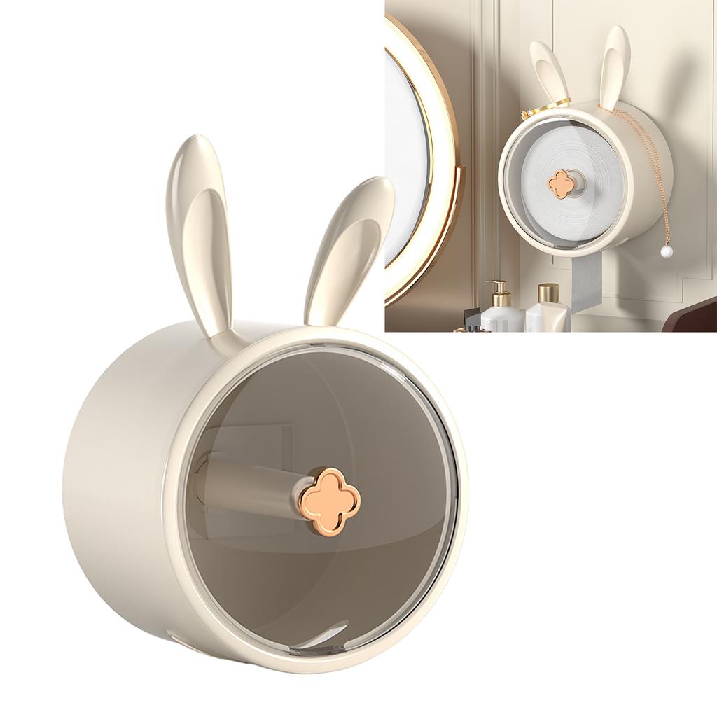 Toilet Paper Dispenser Roll Box White Transparent Cover Bunny Design Large Capacity Easy Access