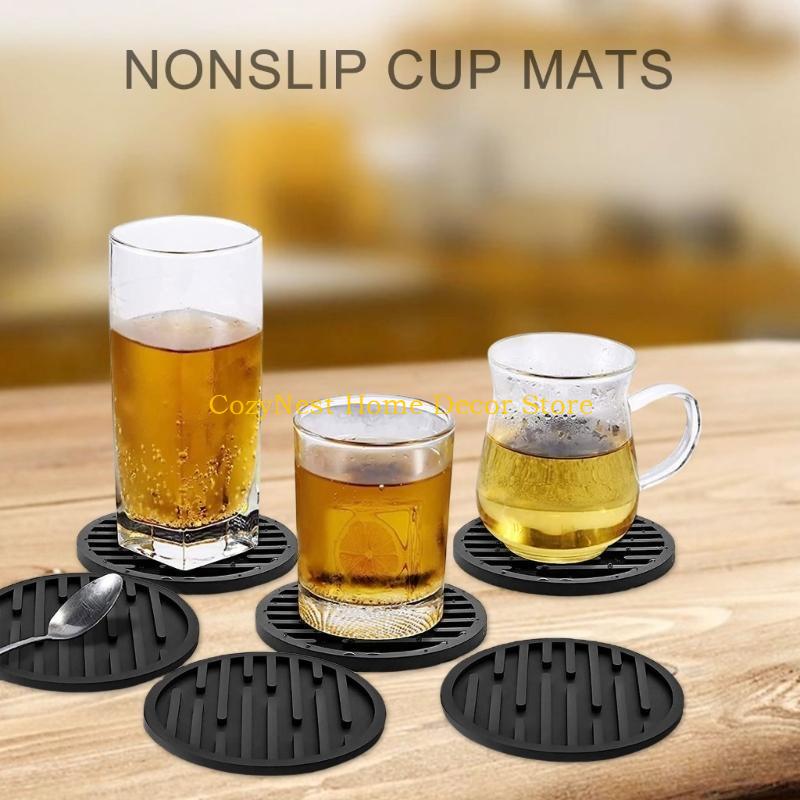 92MF 6Pcs Silicone Coasters Cup Mats Dining Decors Unique Round Drink Mats Silicone Texture Suitable for Household Use
