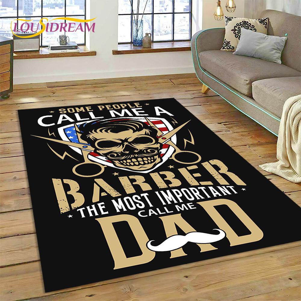 Fashion Barber Shop Logo Skull Vintage Rug Carpet for Living Room Bedroom Decor,Floor Mat Non-slip Decoration for Sofa Doormat