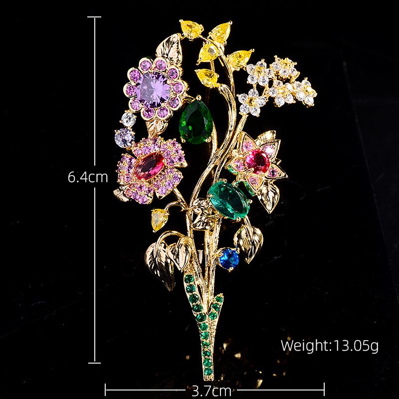 Autumn Women's Design Luxury Brooch Clothing Jewelry Colorful Flower Brooch Copper Micro Inlaid Zircon Creative Pin Gift