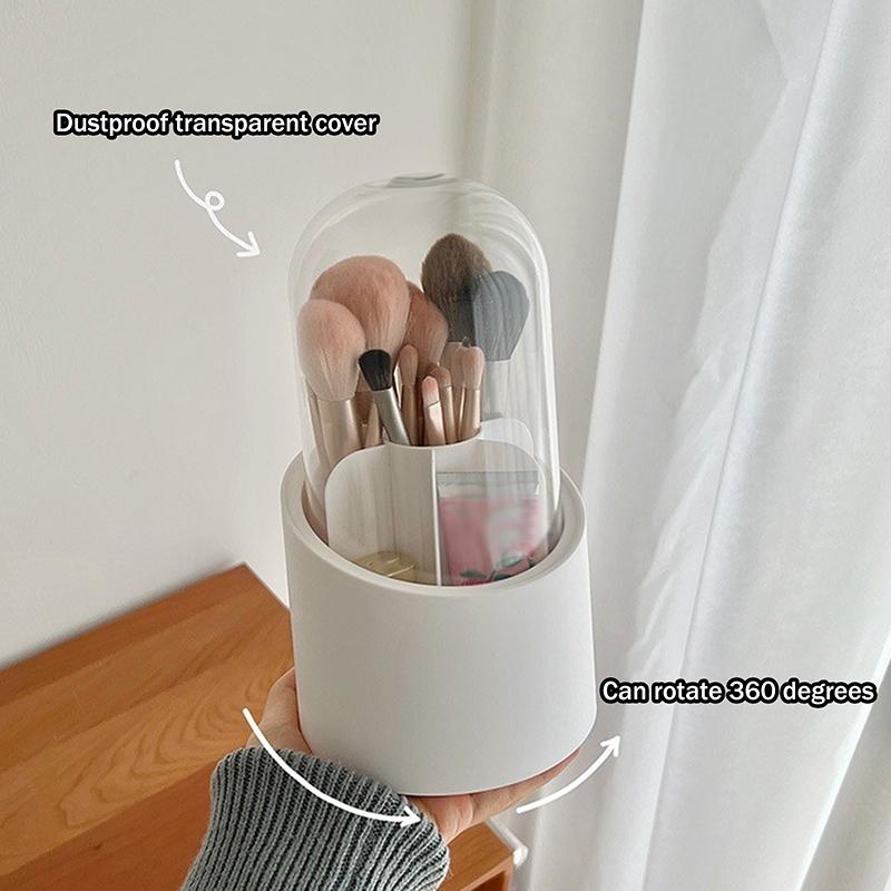 {MAX-66} 360° Rotating Makeup Brush Bucket With Dust-proof Cover Cosmetic Storage Box