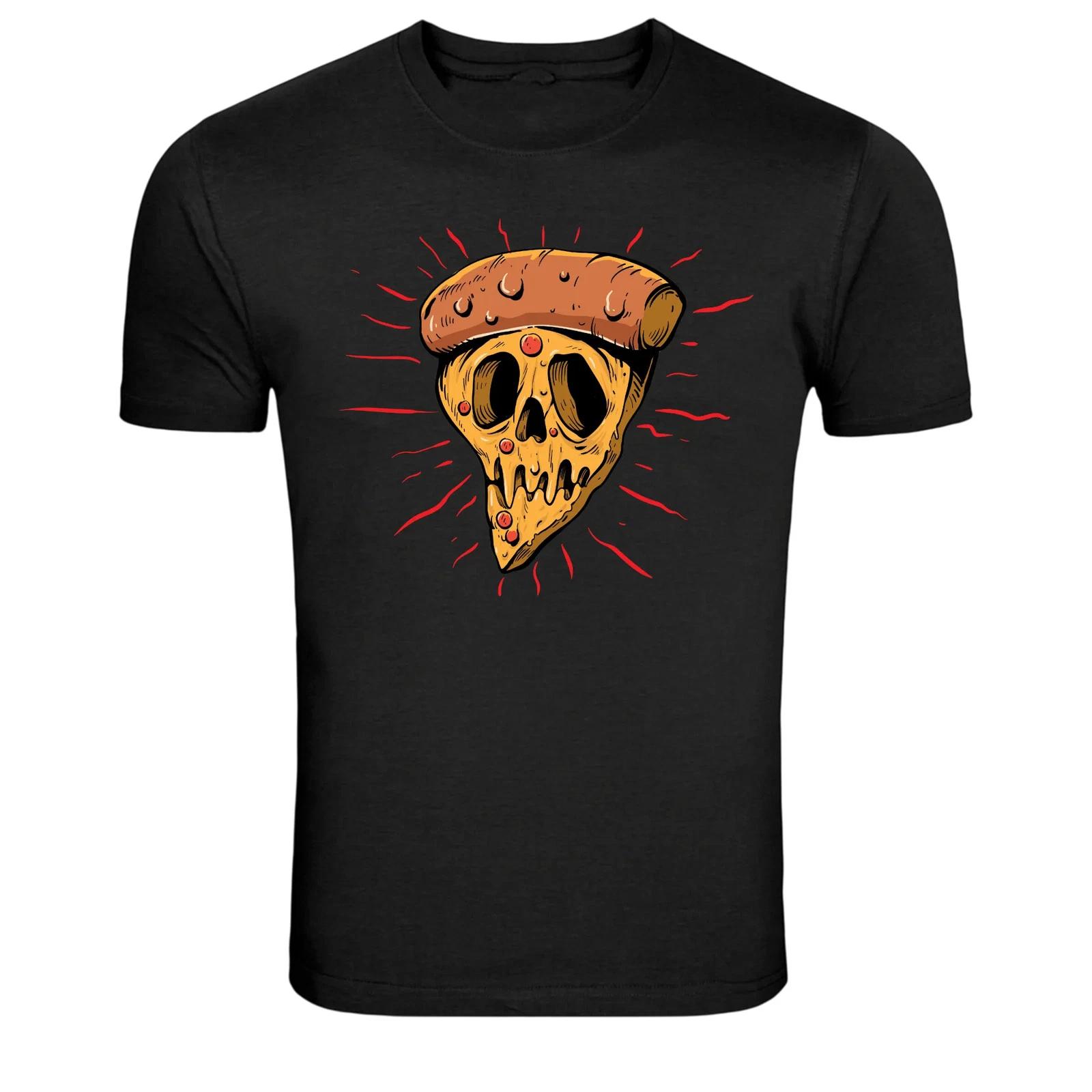 Pizza Skull Funny Food Horror Graphic T-Shirt L