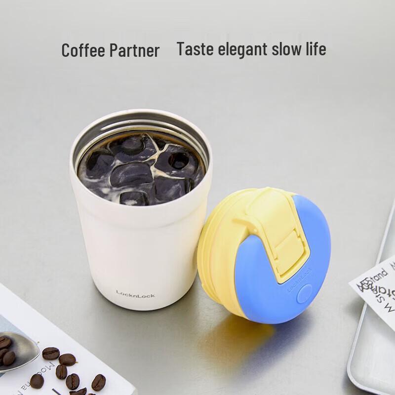LocknLock LHC4298 316 Stainless Steel Flip Lid Insulated Coffee Mug with Straw, 430ml