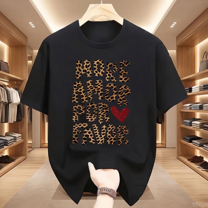 Summer More Amor Por Favor T Shirt Funny Leopard Heart Graphic Spanish Quote Streetwear Loose Short Sleeve