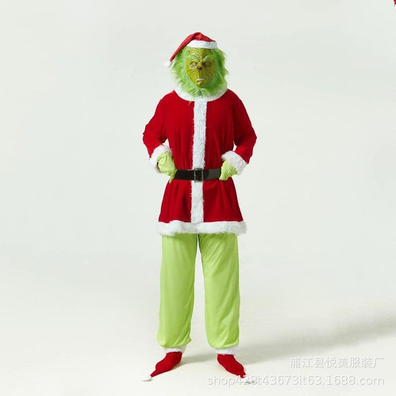 Christmas Costume Clothes Santa Claus Grinch Green Hair Grinch Performance Costume