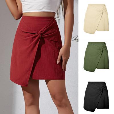 Women's Mini Summer Skirt Irregular Solid Side Slit Stretch Summer Fashion Vintage High Waist A-line Skirt Female Bottoms