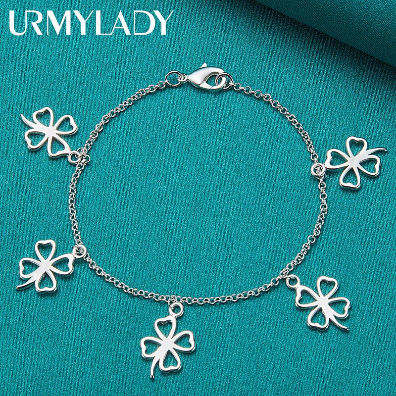 925 Sterling Silber Vierblättriges Kleeblatt-Armband für Damen, Hochzeit, Party, einfacher Charm-Schmuck