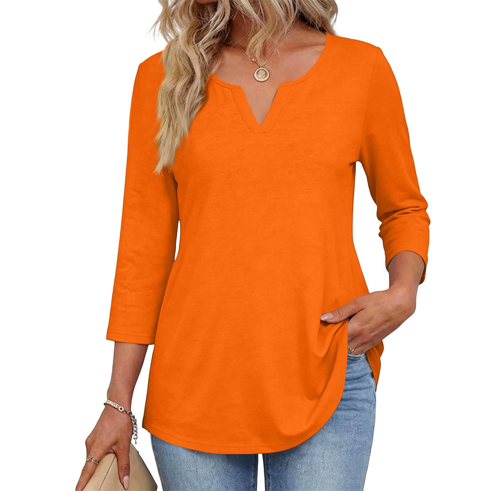 

Women s Fashionable Casual V-neck Round Neck 3/4 Sleeve Top XXL шафрановий
