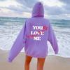 Women'S Fleece Shoulder Sleeve Sweater Plain Letter Print Kangaroo Pocket Drawstring Print Hoodie