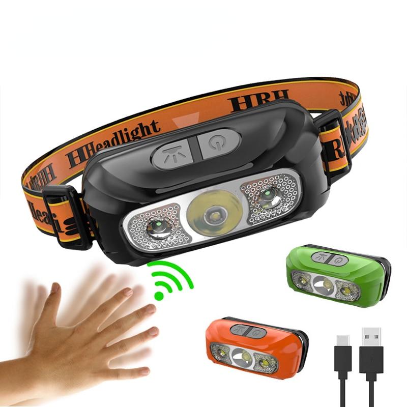 Mini oppladbare sterke sensor hodelykter Fiske Camping USB hodelykter COB LED hodelykter Hodebåret lommelykt