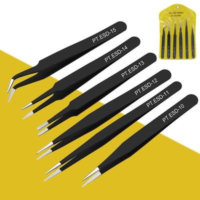 6 Pezzi per Set Pinzette Antistatiche in Acciaio Inossidabile Strumento per Forniture Extension Ciglia Strumenti per il Trucco