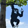 Monkey Showing Middle Finger Hanging On Tree Branch Garden Stake Metal Silhouette