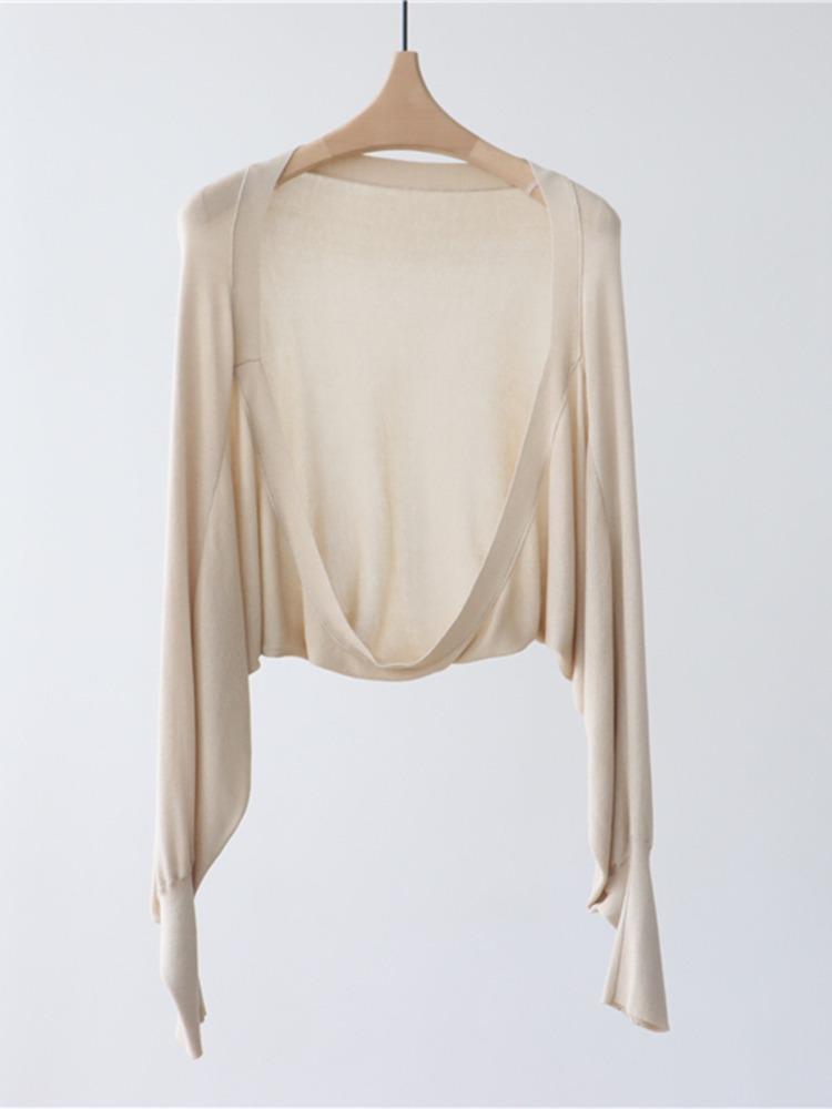 

Женский укороченный кардиган из французского ледяного шелка, шаль для защиты от солнца, верхняя одежда для весны/осени, 2024 One Size абрикосовый