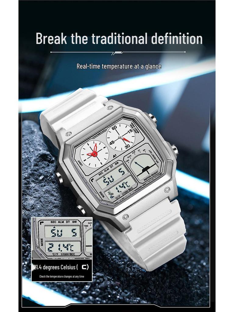 Sanda Temu Temperaturmessung Studenten Sportuhr, Wasserdicht Dual-Display, Multifunktionales Quadratisches Design