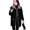 Women's Plus Size Mid-Length Black Velvet Windbreaker - Winter Fashion for Middle-Aged Mothers