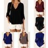 Elegant Women's Long Sleeve V Neck Loose Chiffon Blouse In 11 Stylish Colors And Sizes