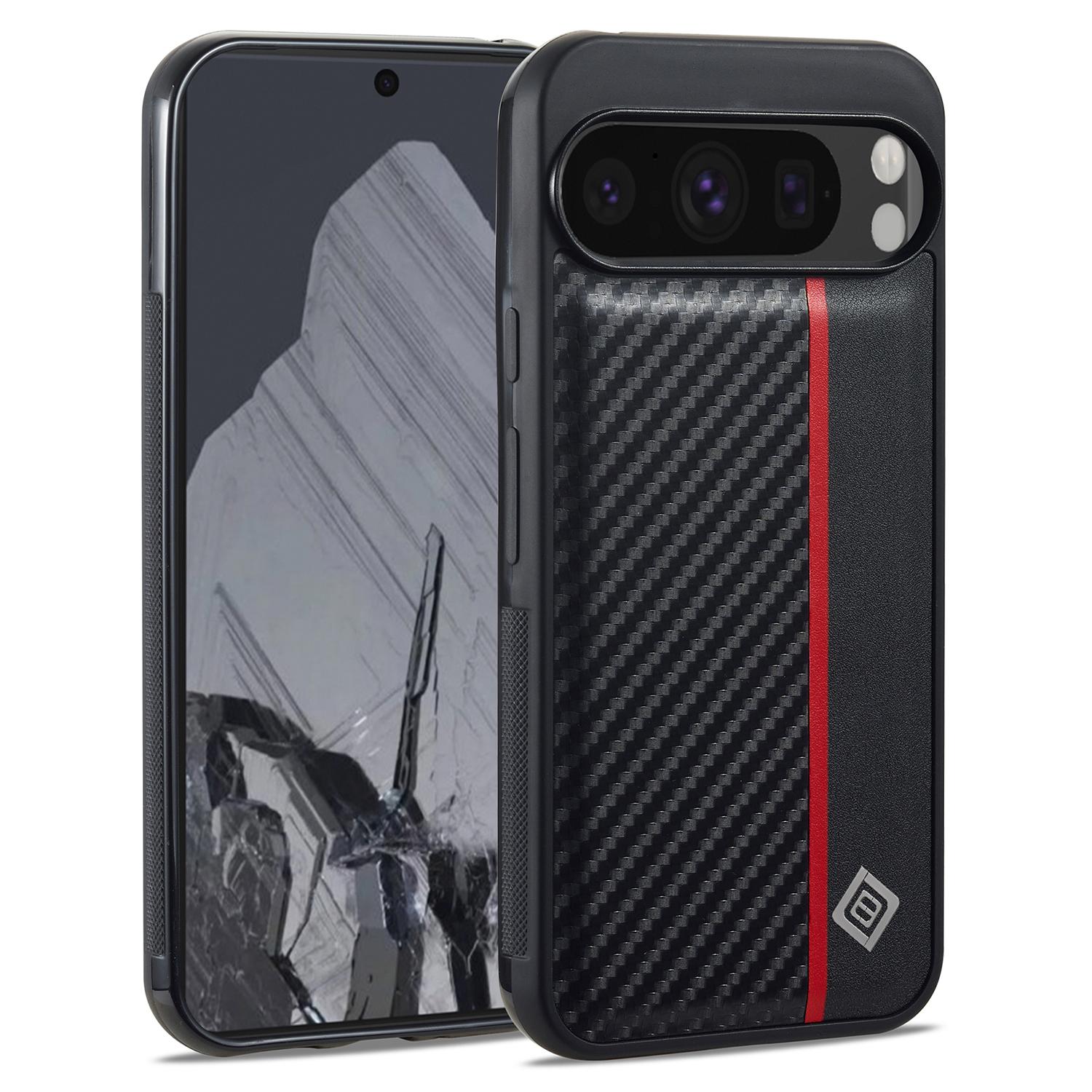 

LC.IMEEKE For Google Pixel 10 Pro XL Case Carbon Fiber Texture Leather+TPU+EVA Phone Cover A
