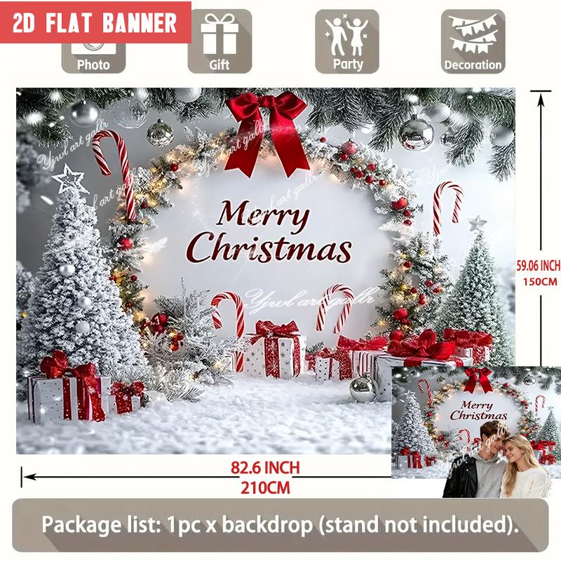 1Pcs White Snowy Red Ornaments Candy Canes Decoration Background Christmas Backdrop Decorations For Photo Studio Booth Party