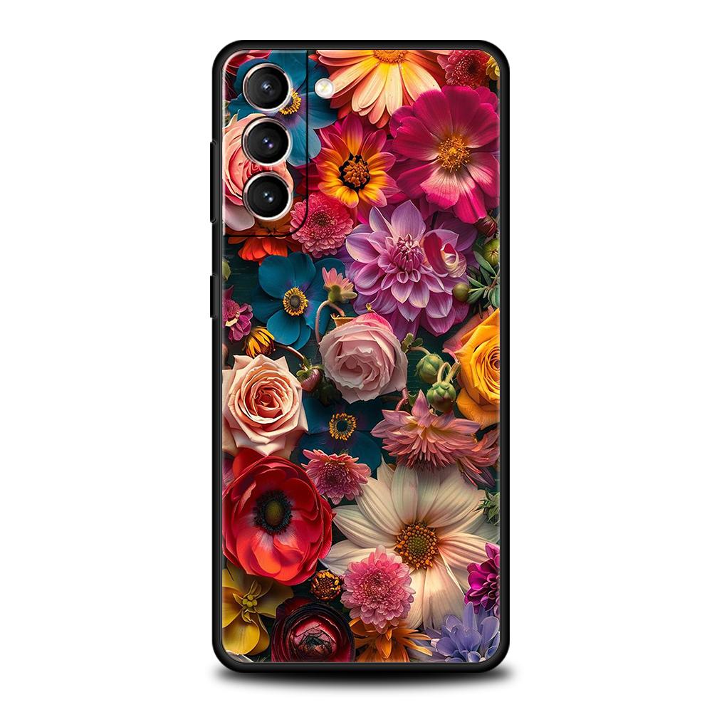 Colorful Flower Phone Case for Samsung Galaxy S24 S23 S22 S20 S21 FE Ultra S10 S10E S9 S8 Plus 5G Silicone Cover Capas Funda Bag