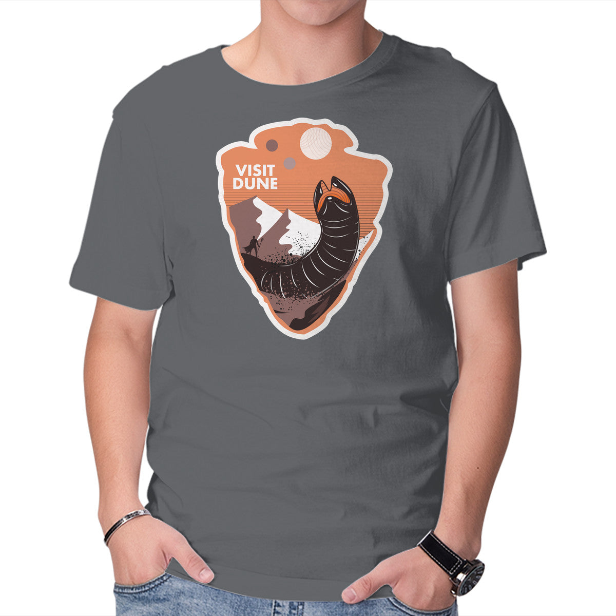 Unisex Crew Neck T-Shirt Visit Dune Graphic Short Sleeve Casual Tee L