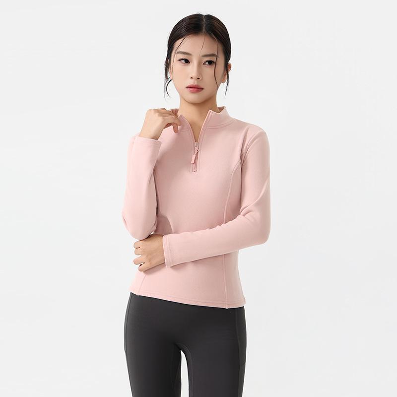 

Camel Fleece High-Neck Half-Zip Yoga Base Layer - Long-Sleeved T-Shirt for Autumn/Winter Outdoor Sports, Plus Velvet, Tight-Fitting. Medium