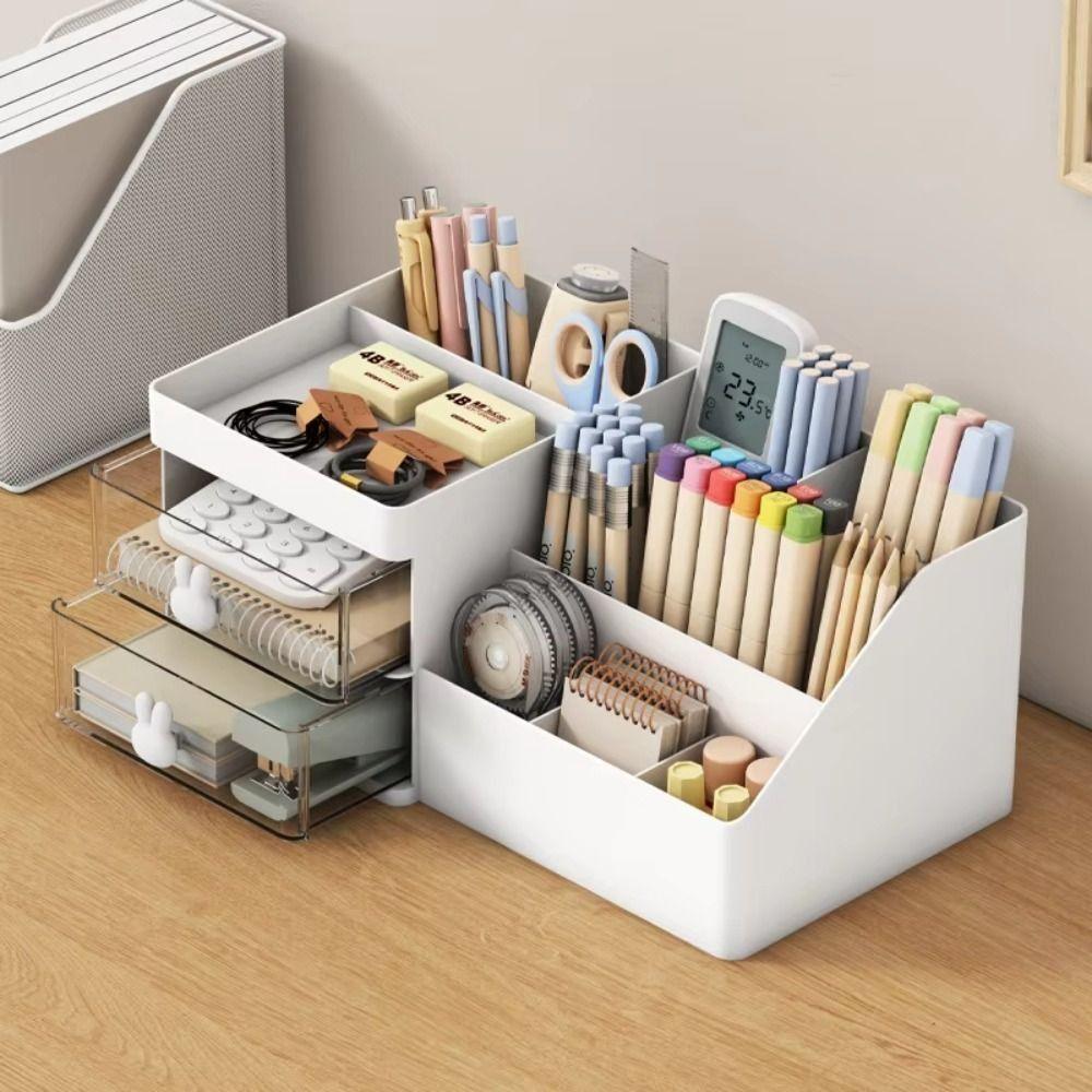 10 Compartments Desktop Stationery Storage Box Cute Bunny Desk Pen Holder  Office