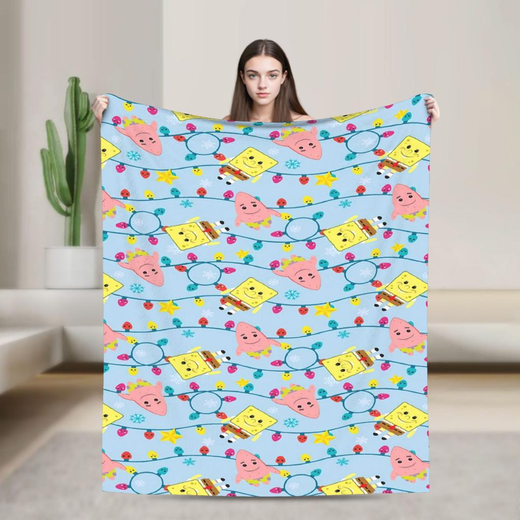 SpongeBobs Dark Mini Avatar Repeat Blanket Quality Warm Soft Throw Blanket Autumn Girls Boys Living Room Novelty Bedspread