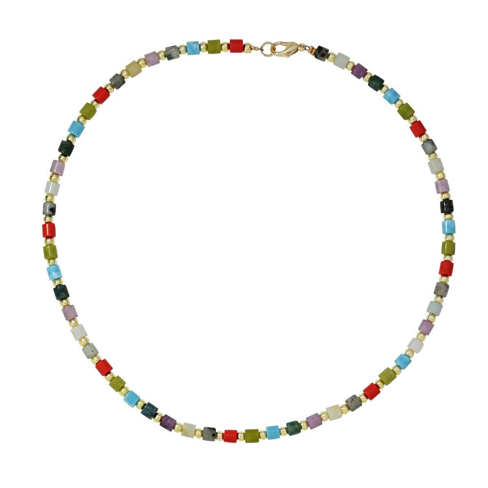 Handmade Beaded Necklace Versatile Women's Colorful Agate Multiple Layered Collar Chains
