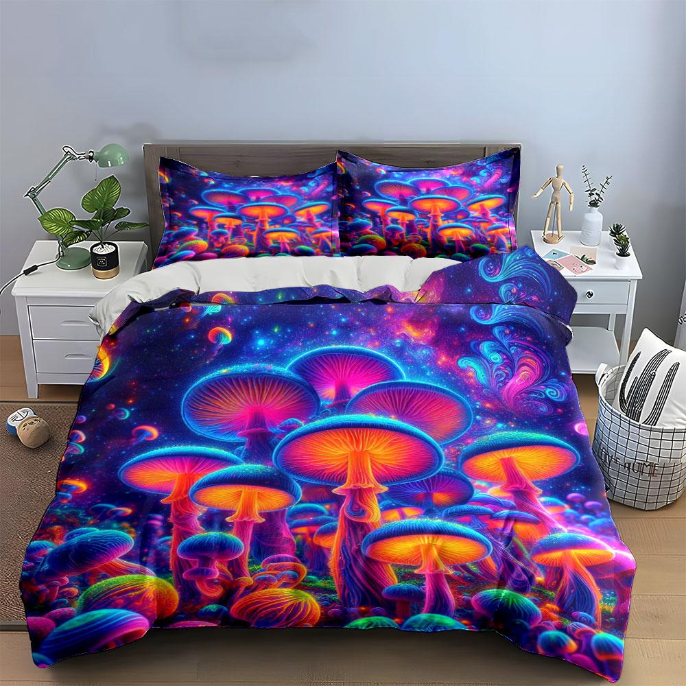 "Colorful Neon Mushroom Pattern" Bedding Duvet Cover Set Duvet Cover Pillowcases (1 * Duvet Cover 2 * Pillowcases, Without Duvet Insert)