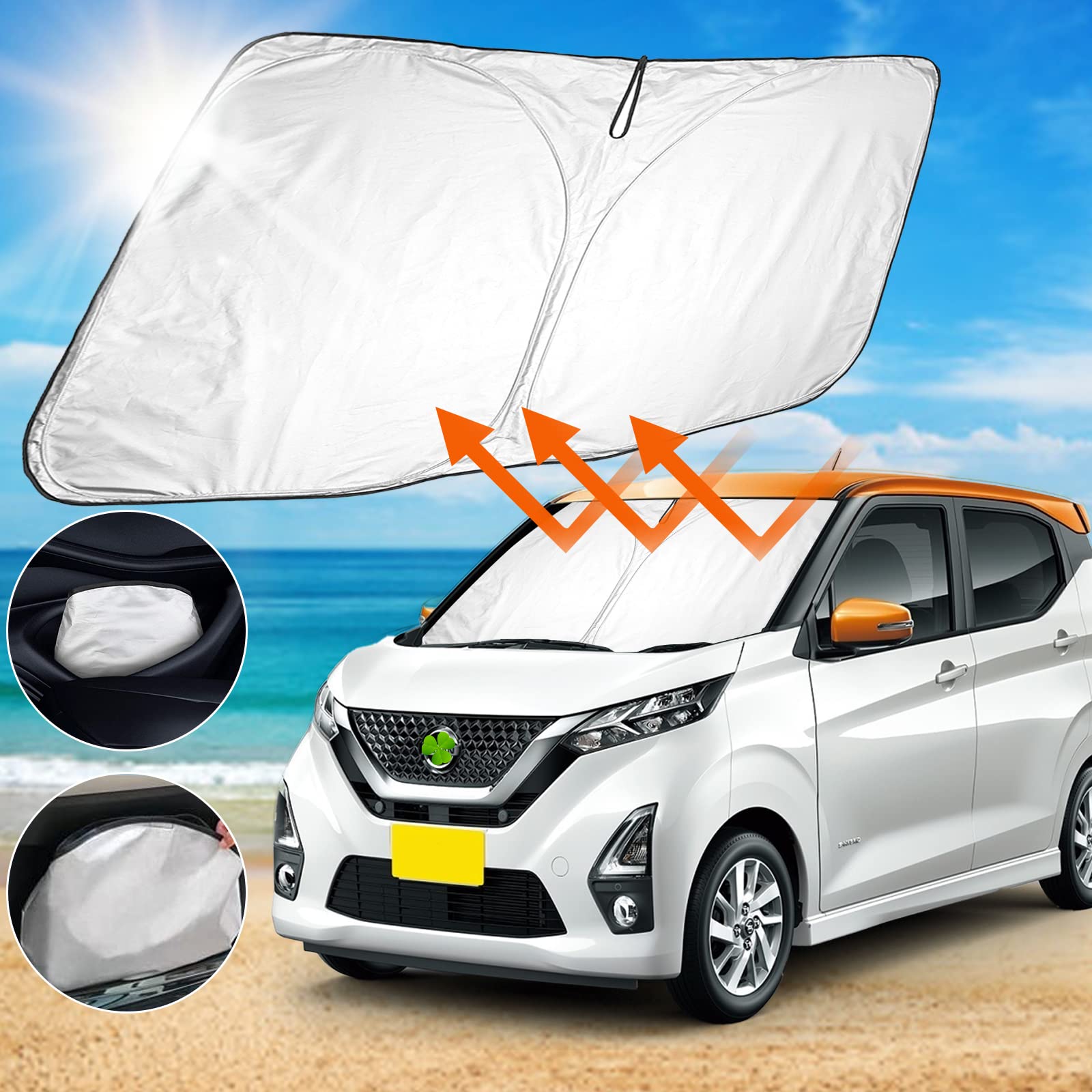 SHAOHAO Windshield Sunshade for Nissan Dayz Models UV Easy Storage Bag Blackout Front Shade (2nd Generation), B43W/B44W/B45W/B46W/B47W/B48W (AA1),