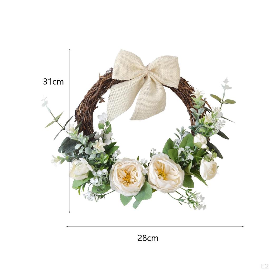 Artificial Flower Wreath Green Leaves Farmhouse Garland Round Handmade Door for Fireplace