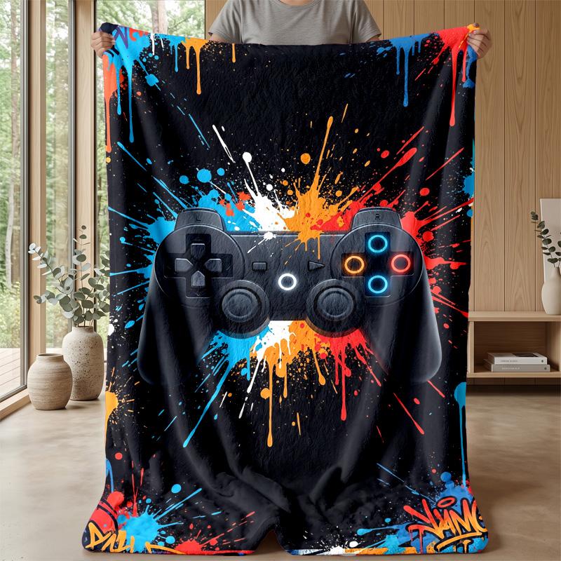 Gaming Controller in Neon Storm Theme blanket Lightweight Warm Flannel Blanket Decorative Throw Blanket for Home Decoration