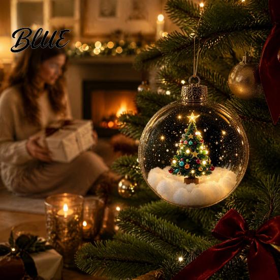 Warm White Christmas Tree Decorations Glowing Decorative Ball Lighted Ornament with Festive Scene LED Modern Hanging Lights Decor String Glow Home