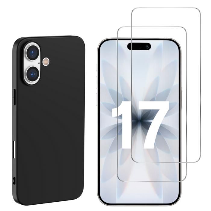 Coque et protection écran - PHONILLICO - iPhone 17 - Souple - Noir - 2 Verres Trempé