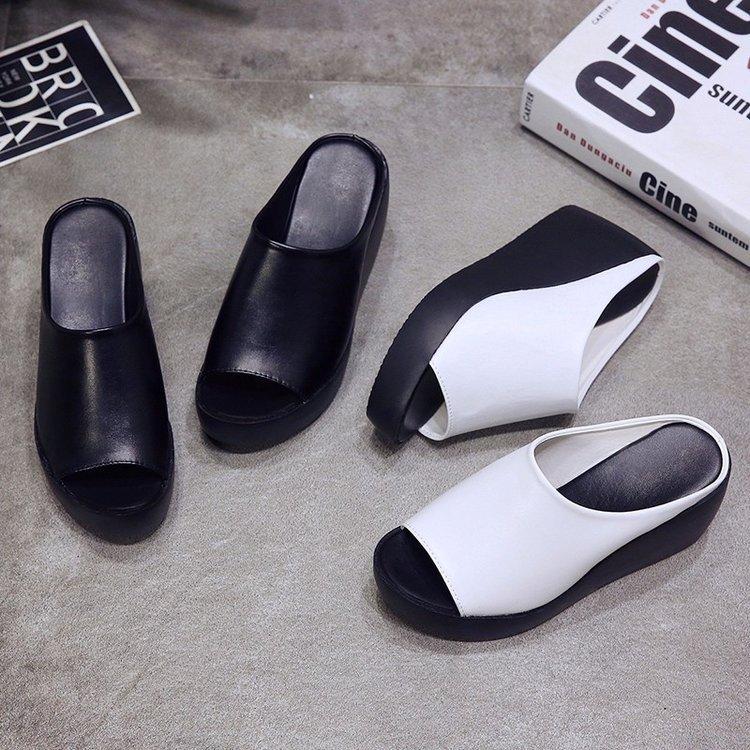 Tofflor dam sommar ytterplagg tjocksulade enords tofflor fiskmun kilklack svala tofflor muffinbotten lädertofflor vardagstofflor