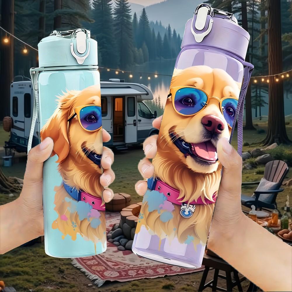 1PC Sunglasses Golden Retriever 750ml Color Plastic Sports Water Bottle Leakproof Flip Straw Lid Suitable for Sports Office Home Use