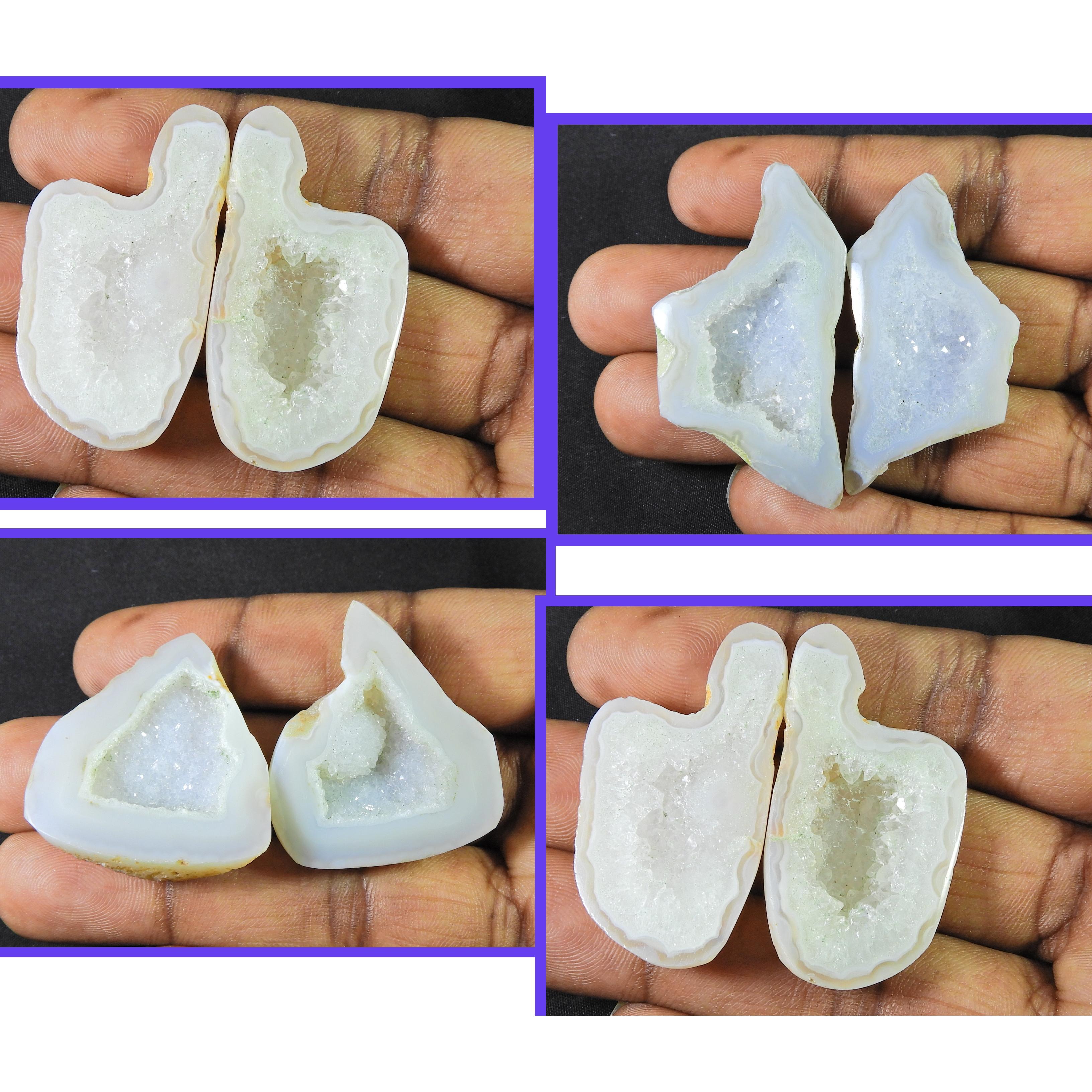 

Dyed Solar Window Druzy Agate Matched 3Pair Cabochon Loose Gemstone 40-48MM RQ-1028