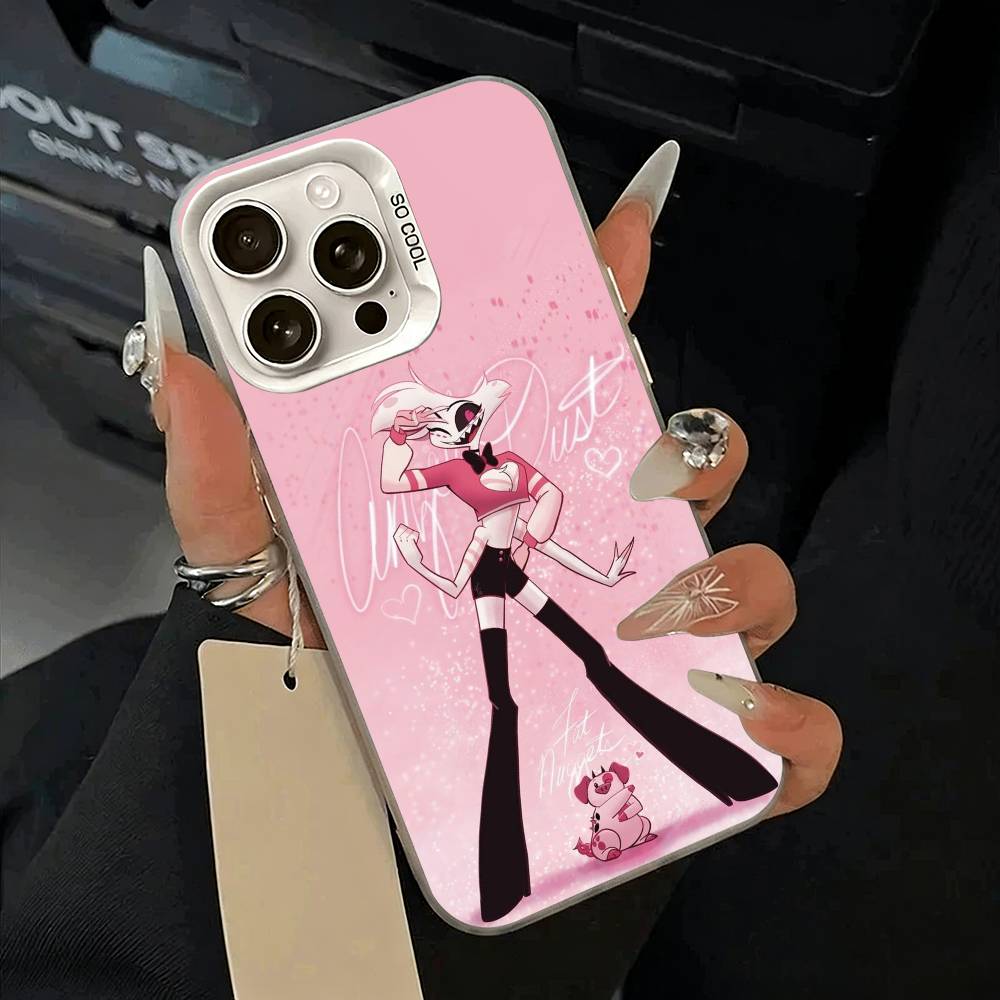 A-Angel Dust H-Hazbin H-Hotel Phone Case For iPhone 11 12 13 14 15 16Pro Max Plus White Sliver Phone Cover