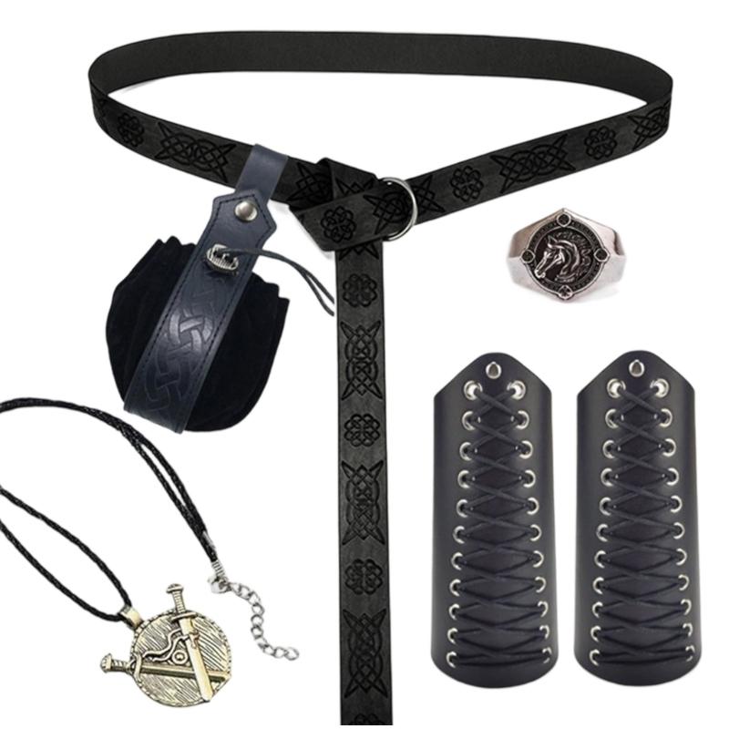 6Pcs Practical PU Belts Role Play Belt Set With Adjustable Buckles Medieval Costume Accessory for Men