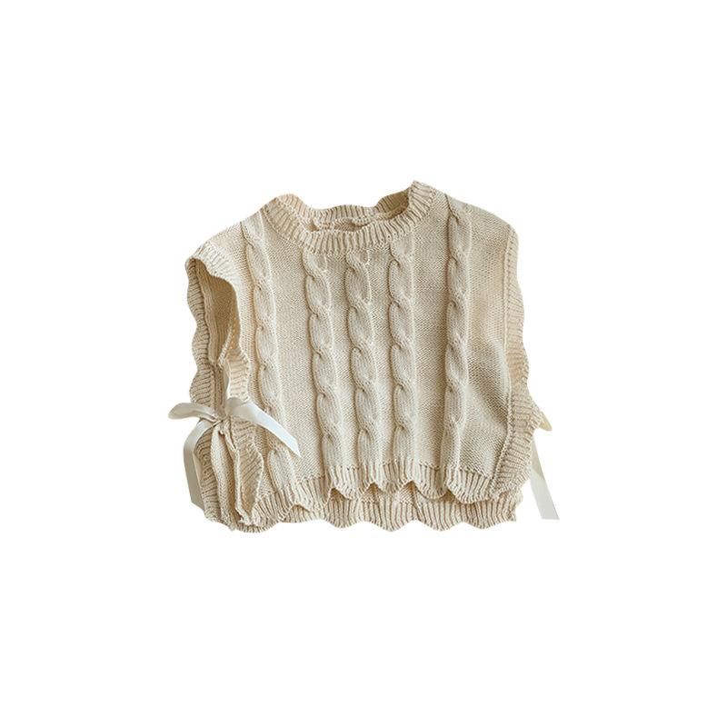 Girls Knit Vest Sleeveless Sweater Cable Knit Pullover Side Tie Baby Toddler Knitwear Vest Sweater Vest for Kids 100