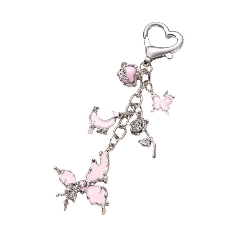 

Y2K Aesthetic Butterfly Bowknot Keychain Minimalist Alloy Jewelry Set For Women Girls Gift Fashion Accessories розовый