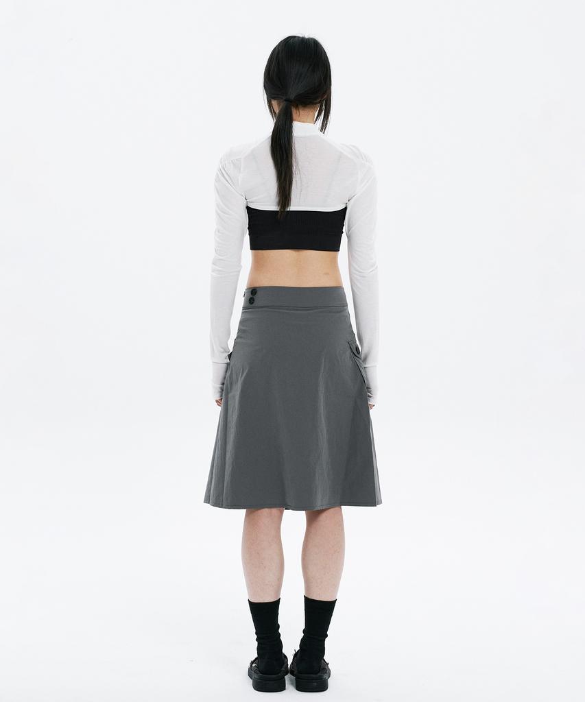 Hanahi Pocket Belt Half Pleated Skirt Gray
