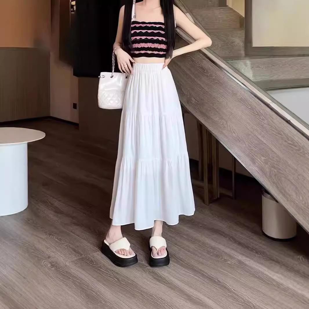 

Little Fairy Korean-Style High-Waist Midi A-Line White Umbrella Skirt for Women 3XL